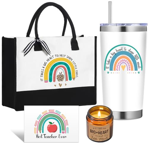 Paterr 6-teiliges Lehrer-Wertschätzungsset für Lehrer, Weihnachtsgeschenke, Körbe, inklusive Tragetasche, Becher, Schlüsselanhänger, Dankeskarte, Kerze, Flugzeug, Box für Frauen, Geburtstag, Schule,