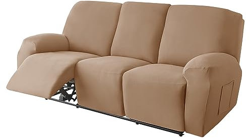 Highdi Stretchhusse für Relaxsessel Komplett Sesselschoner, Stretch Relaxsessel Bezüge - Einfarbig Elastisch Sesselbezug für Fernsehsessel Liege Sessel (Kamel,3 Sitzer)