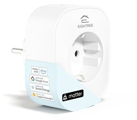 EIGHTREE Enchufe Inteligente Matter, Enchufe WiFi Alexa, Tomada Programable con Consumo de Energía, Control Remoto por APP&Voz, Compatible con Apple Homekit, Alexa, Google Home y SmartThings, 16A, 1PC