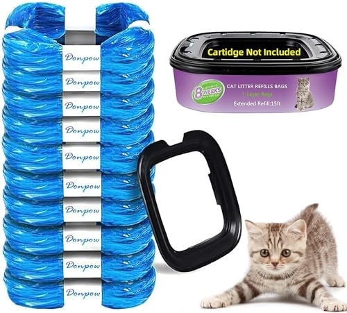Cat Litter Refills Bag for Litter Genie Refill Bags 15 Ft Cat Genie Refill, Cat Litter Refill Cat Litter Disposal Bin Refills Compatible with Litter Genie Litter Locker, 10Pack (No Cartridge)