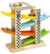 Jouet Rampe de Course en Bois, Kikuo Jouet Rampe de Voiture en Bois avec 4 Voitures de Course, sans BPA, Piste de Course, Jeu Voiture pour Enfant 1 Ans 2 Ans