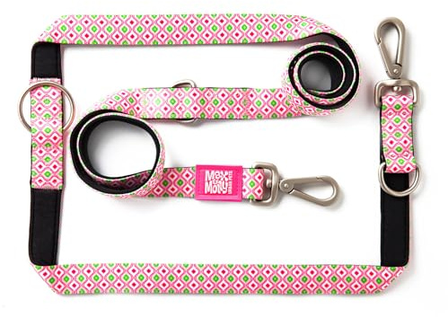 Max & Molly Multifunktions Hundeleine 2m mit 2 Karabinern, Retro Pink/L Umhängeleine Gepolstert, Sicher & Flexibel - Komfort für deinen treuen Begleiter