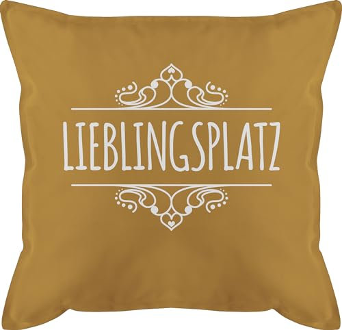 Kissen 50x50 - Statement - Lieblingsplatz mit Ornament - weiß - 50 x 50 cm - Gelb - outdoor statement-kissen statements schmusekissen spruch kopfkissen schwarz sprüche sofakissen schriftzug bezug