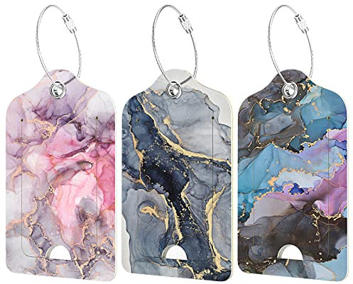 Hnogri Lot de 3 étiquettes à bagages en cuir synthétique pour valise, voyage de croisière avec rabat d'intimité, étiquette d'identification et boucle en métal pour sac à