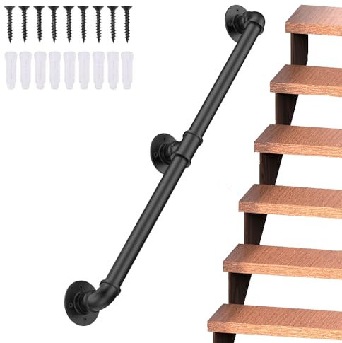 Pasamanos Escalera Negro, Magtctyae barandilla escalera exterior 2M Pasamanos para Escaleras Interiores Antideslizante con Barandilla de Escalera de Barandilla de Tubería de Hierro pared Loft Ancianos