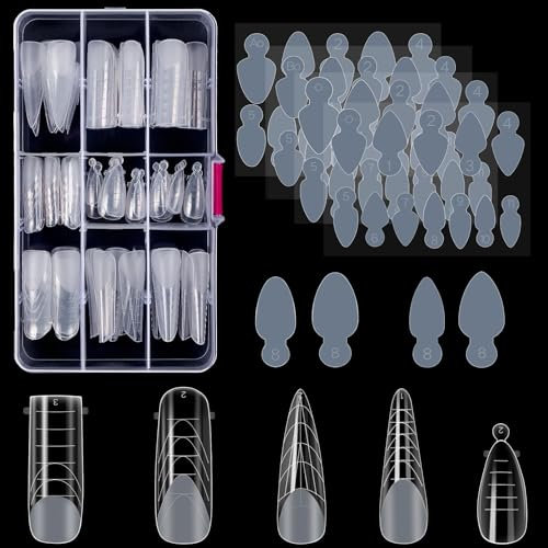 MELLIEX 120 Pièces Faux Ongles Conseils de Extension 12 Tailles 5 Formes Transparents Capsule Ongles Avec 48 Film à Ongles Autocollants pour Manucure Française de Nail Art