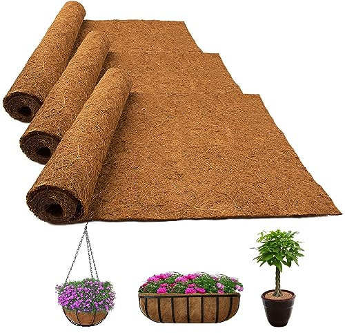 Fengaim Kokosmatte Garten Pflanzmatte, 100% Bio Coco Liner Mulch für Pflanzen, Pflanzenschutz Winter, Winterschutz für Kübelpflanzen, Unkrautbekämpfung Stoffmatte Kokos Teppich (3 Packs 100 * 40cm)