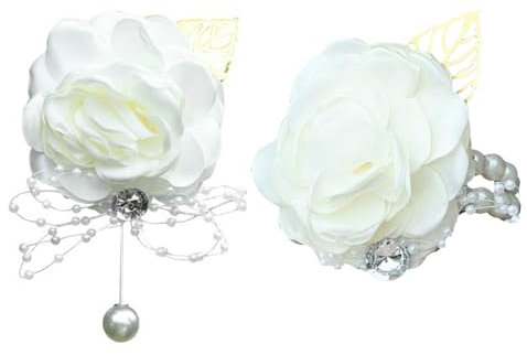 ZEACCT 1 Bracelet Corsage Poignet Rose, Bracelet Corsage de Roses, Bracelet de Corsage de Roses Artificielles, Parfait pour les Dames, les Filles, les Mariées et Plus Encore - Blanc