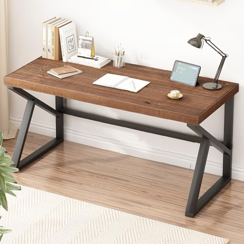 IBF Bureau d'ordinateur en bois véritable de 152 cm - Bureau rustique - Table d'étude vintage en bois massif - Station de travail à domicile pour écriture, jeux, travail - Marron