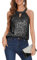 DRESSTELLS Glitzer Oberteile Damen Neckholder Top Pailletten Oberteil Schwarz Ärmellose Bluse Elegant Glitzertop Frauen Sommer Party Outfit Sexy Disco Tshirt Black L
