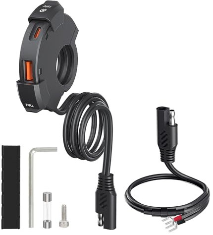TKSE Motorrad USB Ladegerät, 12V Motorrad Ladegerät Steckdose, QC3.0 18W Typ C PD 30W Wasserdichtes SAE auf USB Moto Adapter