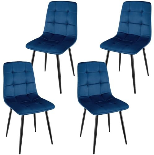 ANVOFONG Esszimmerstuhl 4er Set, Verdickte Holländischen Samt Kissen Esszimmerstuhl Geeignet für Esszimmer Küche Essen, Studie Lesen, Wohnzimmer Freizeit, Dunkelblau.
