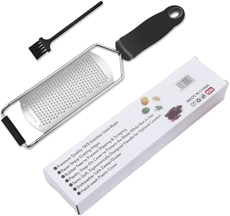 Kitchen Grater Fine, Hand Held Cheese Grater for Hard Cheese, Citrus Fruits, Garlic, Chili, Cinnamon and Nutmeg with Stainless Steel Blades