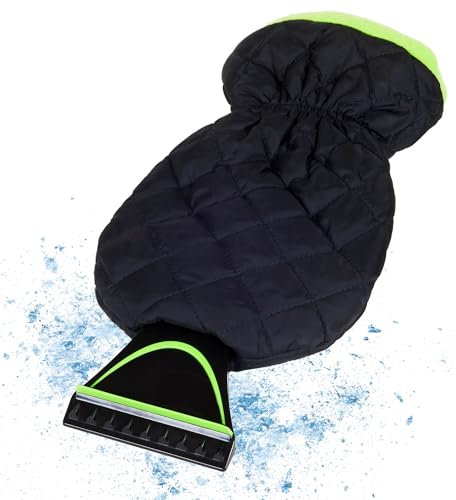 AUPROTEC Eiskratzer mit Handschuh gefüttert I Wärmender Schneekratzer Auto mit Handschuh I Scheibenkratzer Auto mit Eisbrecherkante und Gummizug - Schwarz-Grün