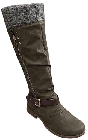 Stivali da donna alti al ginocchio, a metà polpaccio, con lacci, stile biker, punk, militari, da combattimento, camminata, equitazione, cowboy, punta quadrata, stivali da cowgirl, taglia UK, Verde,