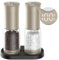 Electric Salt and Pepper Grinder Set with LED Power Display, Larger Capacity Rechargeable Salt and Pepper Set with Storage Base, LED Light, Adjustable Coarseness, Ideal for Kitchen, Khaki