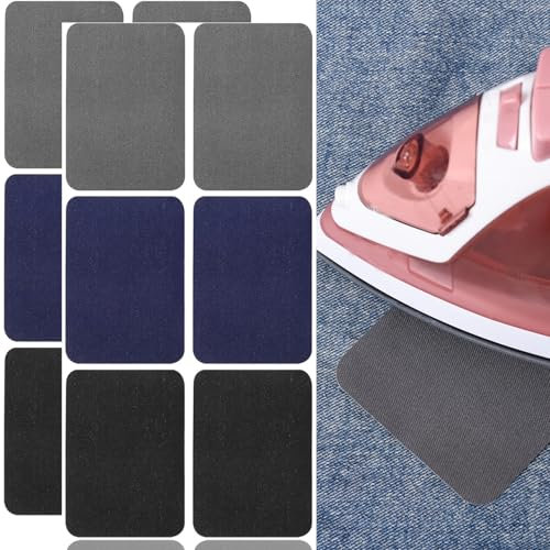 12Pcs Fabric Repair Patches, Fabric Patches Cotton Iron on Patches for Clothing Inside & Outside Repair, Fabric Patches Iron on for Denim Jean Clothes Repair Decorating Kit (Black, Blue, Grey)