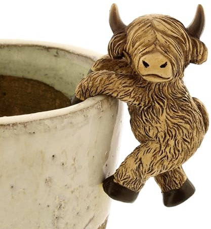 The Bridge Collection Highland Cow Pot Hanger - 4 Country Cow Flower Pot Climber - Farm Animal Plant Pot Hugger for Garden Decor