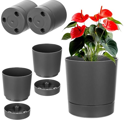 KADAX Blumentöpfe mit Untersetzern, 2er Set, Durchmesser 20cm, Übertöpfe aus Kunststoff, Blumenübertöpfe, Pflanztöpfe für Zimmerpflanzen (Anthrazit)