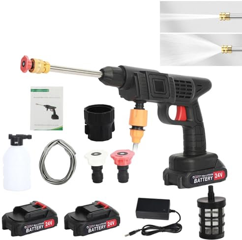 gihusrzx Portable Cordless Pressure Washer, 24V Pressure Washer Kit for Car, Multifunction Nozzle Battery-powered Copper Motor, Handheld Washer for Car Floor Wall Fence Cleaning UK