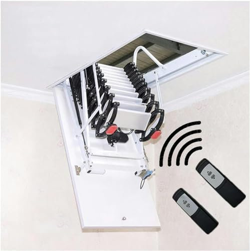 HYUFEIAO Elektrische Dachbodentreppe mit Handläufen, Fernbedienung, Deckenklapp-Teleskop-Trittleiter, Lukenanpassung (Lochgröße: 60 x 110 cm, Höhe: 2,8 m) * 1 Stück