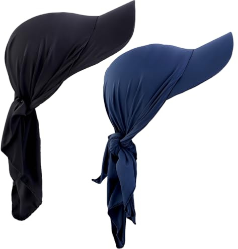 VEOIRXU 2 Stück Damen Chemo Headwear Brim Visor Hat Beanie-Mütze Damen Mütze Kopftuch mit Schirm Turban Gebundener Rücken Baseballkappen für Sonne (Schwarz + Dunkelblau)