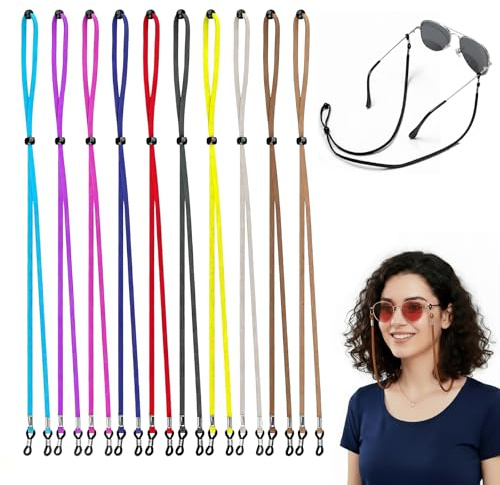 10 PCS Spectacles Cord, Glasses Chain, Glasses Straps Kit 10 Colors Universal Leather Glasses Chain Lanyard Adjustable Eyeglass Cords Sunglasses Strap Glasses String Holder for Men and Women