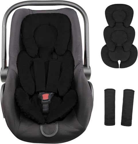 GFU Babysitz-Einsatz für Kopf und Körper, umkehrbarer Neugeborenen-Einsatz für Autositz mit Gurtpolstern, weiches Kinderwagenkissen für Jungen und Mädchen, passend für Kinderwagen, Schaukel, Schwarz