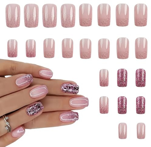 MOLIMOLI Doonails Press On Nails Starter Set, 24 Stück Kurze Künstliche Fingernägel zum Aufkleben, Wiederverwendbare Kunstnägel mit 12 Größen, Nagelkleber & Feile Inklusive