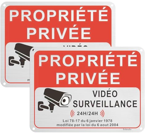 Felexdo Panneau Propriété Privée Video Surveillance Aluminium Brossé 20×15 cm,2 Pièces Panneau Propriété Privée Aluminium Panneau Camera Surveillance Adhesif