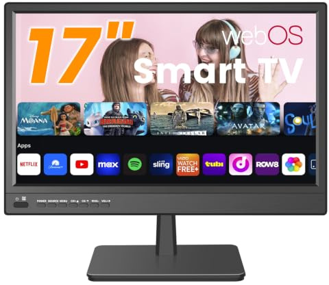 ZOSHING Smart TV da 17 pollici,Piccolo televisore con ingresso HDMI,Sintonizzatore digitale integrato,Supporto USB, montaggio a parete,per camera da letto,cucina,camper,include telecomando