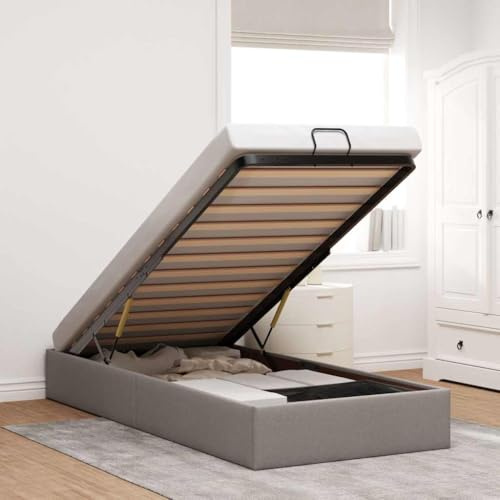 Qnhdfrt Ottoman-Bett ohne Matratze 80x200 Taupe Stoff Bettrahmen mit Stauraum & hydraulischem Hebemechanismus Lattenrost inkl. Modernes Design für Jugendzimmer Gästezimmer und kleine Räume