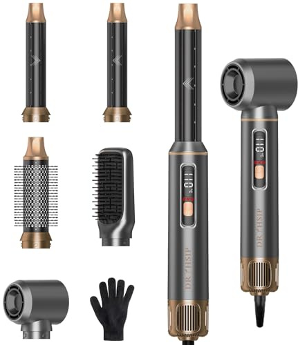 Dryhsip 5 in 1 Hot Air Styler, Hair Dryer Brush with Digital Display, Air Brush Hair Styler for Curling Straightening & Blowouts, Lightweight Hair Styling Appliances for Women (Carbon Grey)