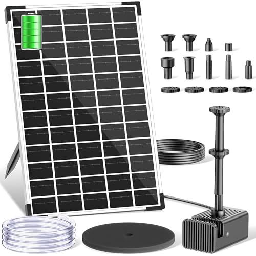Biling 12W Solar Springbrunnen mit 5000mAh Reserveakku bis 600L Teiche | Leise 300l/h Solar Teichpumpe mit Akku, 8 Düsen Solarbrunnen für Draussen DIY Gartenteiche Balkon Wasserspiel Planschbecken