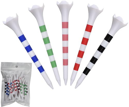 Stripe golftees i plast, 20-pack, 83 mm färgglada peggar, 4-punktsstöd | Höjdmarkeringar, återanvändbar plast