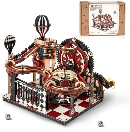 WEBYEARO 3D Puzzle Erwachsene, Mechanischer Murmelbahn im Fantasiepark, 3D Holzpuzzle Marble Run mit Getrieben und Murmelbahn, DIY Bastelset Puzzle Geschenk für Erwachsene Wohndekoration
