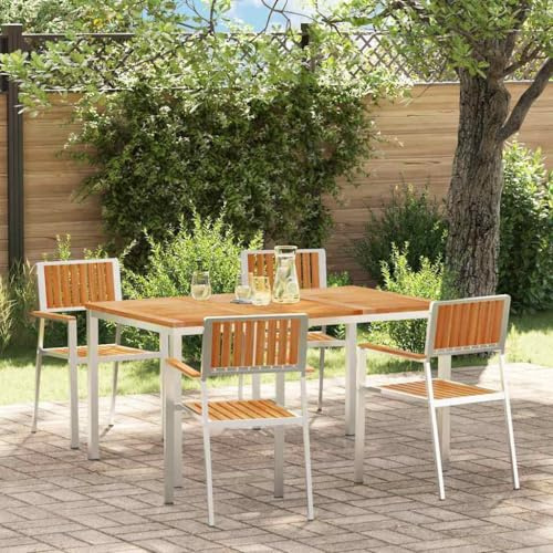 Tonture Outdoortisch-Set Massivholz Teak und Edelstahl braun 200x90x75 cm 5-teilig Gartentisch Terrassentisch wetterfest platzsparend für Outdoor Balkon Veranda