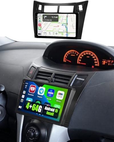 4+64G Android Radio Coche para Toyota Yaris 2006-2011 CarPlay Android Auto | 9 Incell Android 15 Radio con FM RDS EQ Bluetooth Navegación GPS Salida de Vídeo Split-Screen SWC USB WIFI Cámara Micrófono