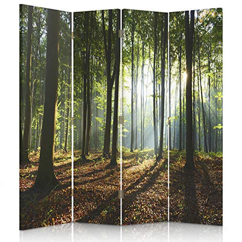 Feeby Paravent Wald Baum Landschaft 145x180 cm 4 Teilig Modern Design einseitig Raumteiler Wandschirme Foto Trennwand Raumtrenner Sichtschutz Spanische Wand auf Leinwand Bedruckt Natur Grün