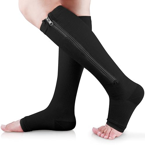 Ailaka - Calze a compressione mediche per polpaccio, con cerniera, 15-20 mmHg, al ginocchio, per donne e uomini nero Nero XXL