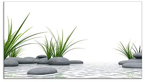 ARTland Spritzschutz Küchenrückwand aus Alu für Küche Herd Spüle 90x50 cm (BxH) mit Motiv Natur Zen Wellness Spa Yoga Asien Gräser Stein Weiß T6CD
