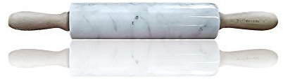 Mattarello in Marmo Bianco Carrara Statuario con Manici Legno Marble ROLLING PIN with Wooden Handles