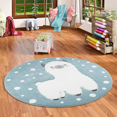 Pergamon Kinder Teppich Maui Kids Alpaka Pastell Blau Rund in 3 Größen