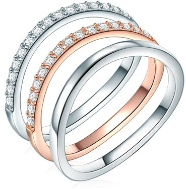 Rafaela Donata Damen Set (Ring 3er) 925/- Sterling Silber rhodiniert/rosévergoldet 18 Karat Zirkonia weiß Silberring