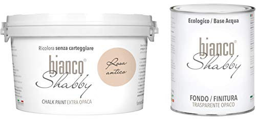 CHALK PAINT Rosa Antico & FINITURA - Pittura Shabby Chic EXTRA OPACA (2,5 Litri) + Finitura Trasparente Opaco (1 Litro)
