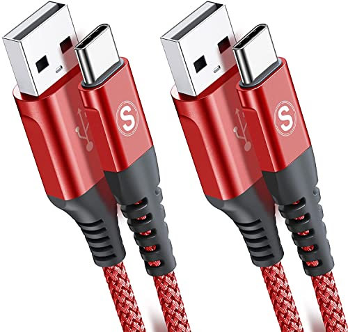 Cavo USB C 2 pezzi 2m, Cavo USB tipo C di ricarica in nylon tipo C, per Samsung Galaxy S10 S9 S8 Plus, Note10, Note9, M31, M20, A20e, A71, A51, A50, A40, A10e, A7, Mi9, Mi8,Redmi 8 Pro,LG.G7