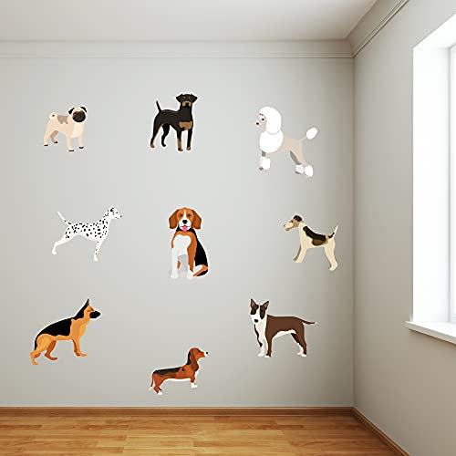 Set of 9 Dog Wall Stickers Decal Home Animal Mural Pets Art (60cm Width x 30cm Height)
