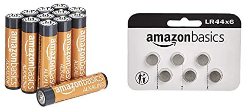 Amazon Basics Batterie Alcaline Lr44 A Bottone, Confezione Da 6 & Pile Mini Stilo Alcaline Aaa Performance, Confezione Da 12