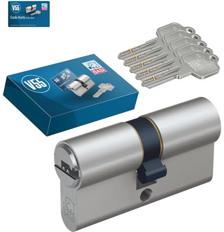 BASI | V55 Profil-Doppelzylinder 40/40 mm | Zylinderschloss mit 5 Wendeschlüssel und Codekarte | Bohrmuldenschlüssel | Pickingschutz & Anbohrschutz | Verschiedenschließend
