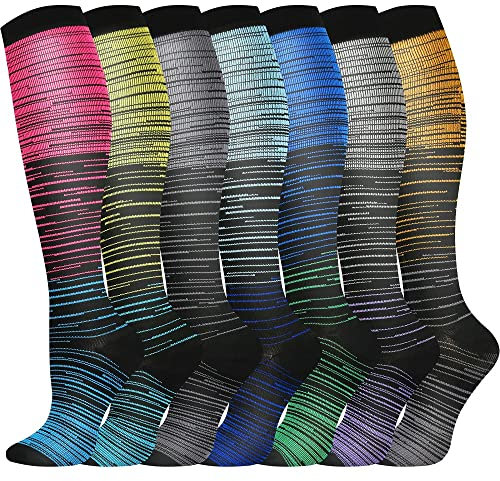 Pnosnesy 2/4/6/7 Pares de Calcetines de Compresión para Hombres y Mujeres, 15-20 mmHg Para Atletismo, Carrera, Viajes en Avión, Soporte